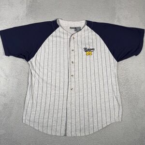 Vtg Michigan Wolverines Baseball Jersey Adult XL Gray Pinstripe Pro Edge Button